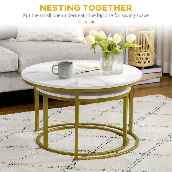 Lot de 2 tables gigognes rondes, imitation marbre blanc