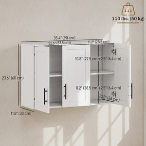 Armoire murale de salle de bain 35 po avec 3 portes et tablette ajustable, blanc