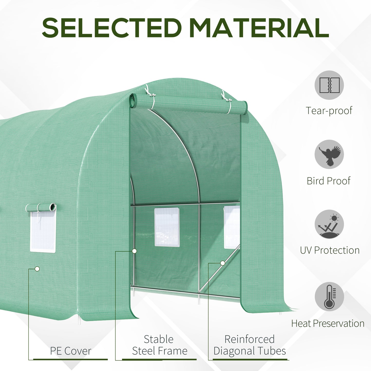 Outsunny 15' x 6.6' x 6.6' Tunnel Greenhouse with Roll-up Doors and Windows Warm Greenhouse for Growing Outdoor Plants