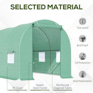 Tunnel greenhouse with roll-up doors and windows for growing outdoor plants