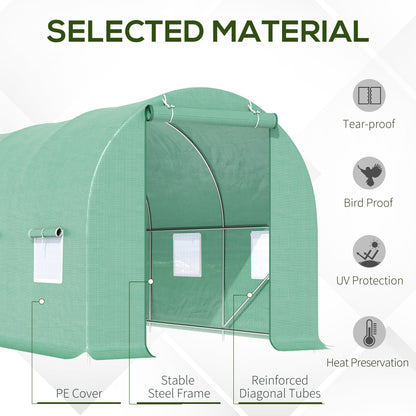 Outsunny 15' x 6.6' x 6.6' Tunnel Greenhouse with Roll-up Doors and Windows Warm Greenhouse for Growing Outdoor Plants