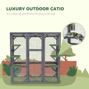 Enclos pour chats avec 6 plateformes de saut et toit résistant aux intempéries, gris