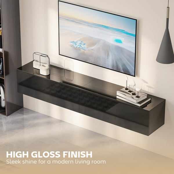 Floating TV Stand for TVs up to 75 Inch, 70.9" TV Cabinet, Entertainment Center with 2 Flip Doors, High Gloss Black