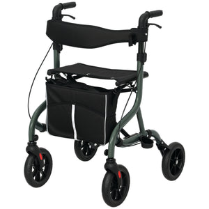 Déambulateur pliable avec siège pour seniors, léger et à roulettes, avec poignées réglables, vert