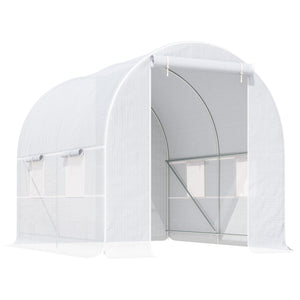 Serre tunnel portable avec porte et fenêtre d'aération, blanche