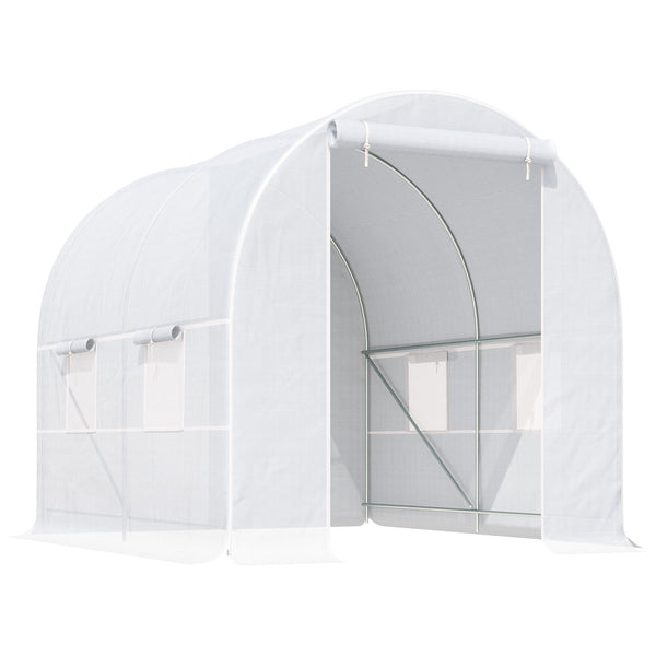 Serre tunnel portable avec porte et fenêtre d'aération, blanche