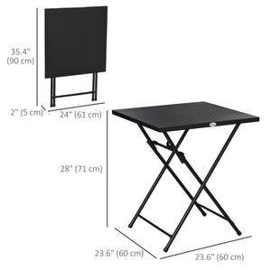 Table basse pliante carrée avec plateau en métal, noire