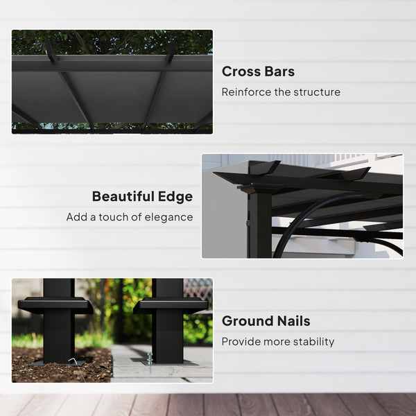 Pergola rétractable 10' x 10', protection solaire UPF50+, structure en métal, gris foncé