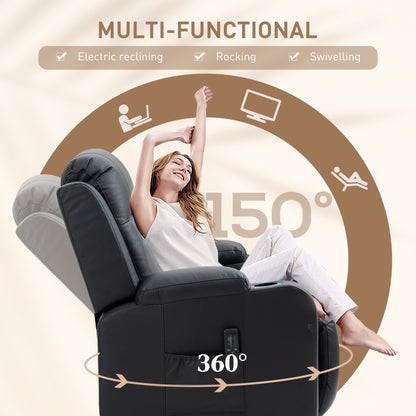 Fauteuil inclinable massant, pivotant à 360°, rembourré en cuir synthétique, noir