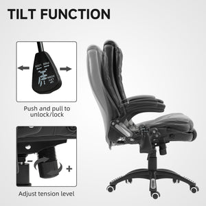 Fauteuil de bureau inclinable et massant avec dossier haut et roulettes pivotantes, noir