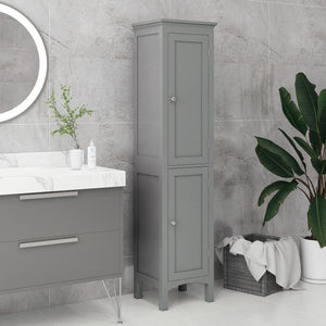 Freestanding tall bathroom cabinet with adjustable shelves and cupboards, grey