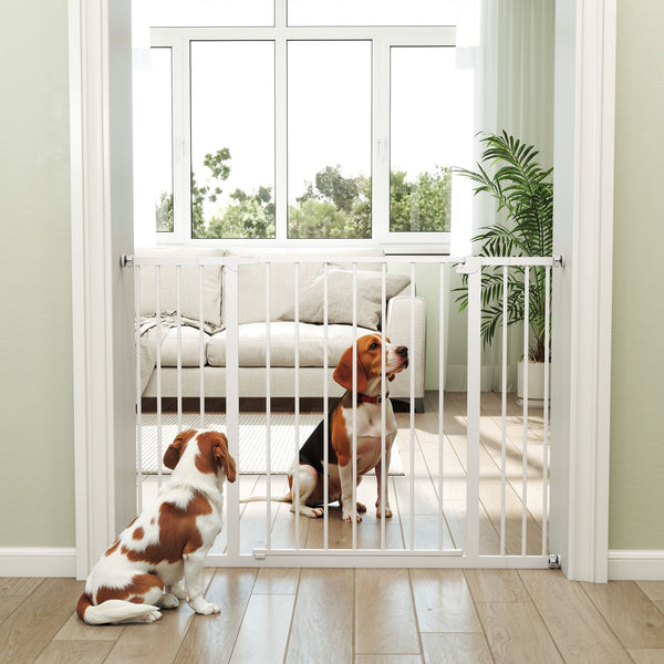 Pressure Fit Dog Gate Pet Barrier for stairs doorway, 29.9''- 42.1'' Width White