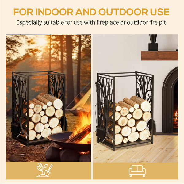 Log rack with tree motifs and 4 tools