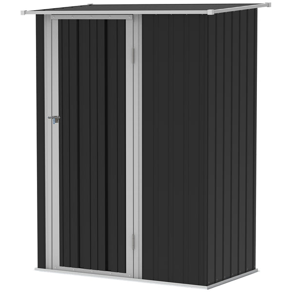 Abri de jardin en métal avec toit incliné et porte verrouillable pour outils, gris
