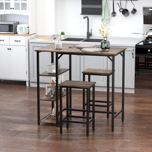 Ensemble table et chaises de cuisine style industriel pour 2 personnes, comprenant une table de bar et des tabourets, marron rustique.
