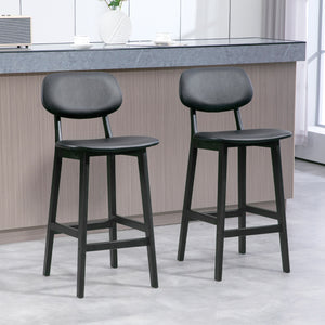 Set of 2 faux leather bar stools with solid wood legs, black