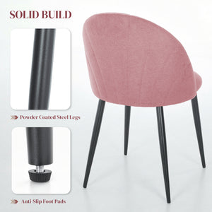 Set of 4 Modern Upholstered Dining Chairs with Metal Legs, Shell Back and Padded Seat, Pink.