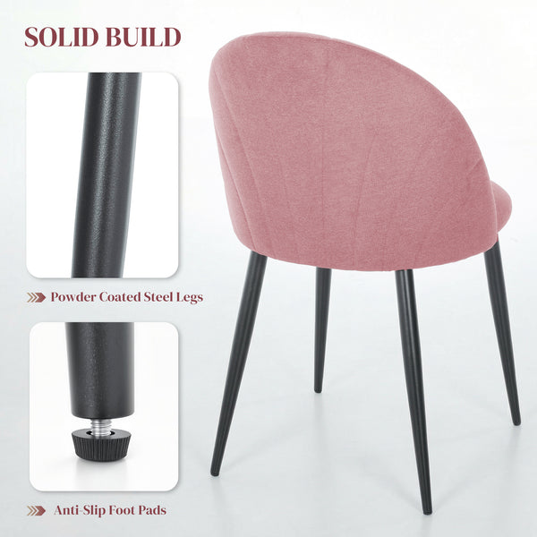Set of 4 Modern Upholstered Dining Chairs with Metal Legs, Shell Back and Padded Seat, Pink.