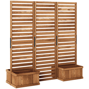 Outdoor Privacy Screen Wood Privacy Panel with 4 Planter Boxes, Raised Bed with 3 Panels, Drainage Holes