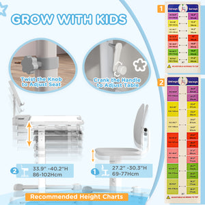 Height-adjustable desk and chair set with tilting top, gray