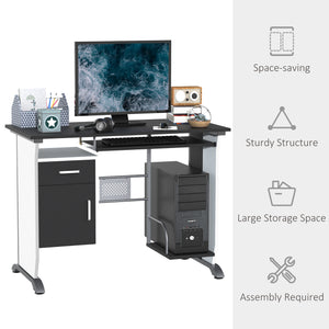 Bureau d'ordinateur avec plateau pour clavier et support pour unité centrale, noir et blanc