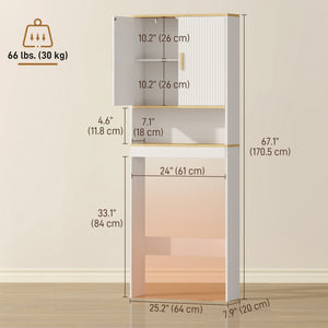Storage unit to be installed above the toilet, adjustable shelf, bathroom storage cabinet, white and oak