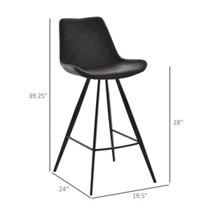 Lot de 2 tabourets de bar en microfibre avec pieds en métal et coussin rembourré, noir