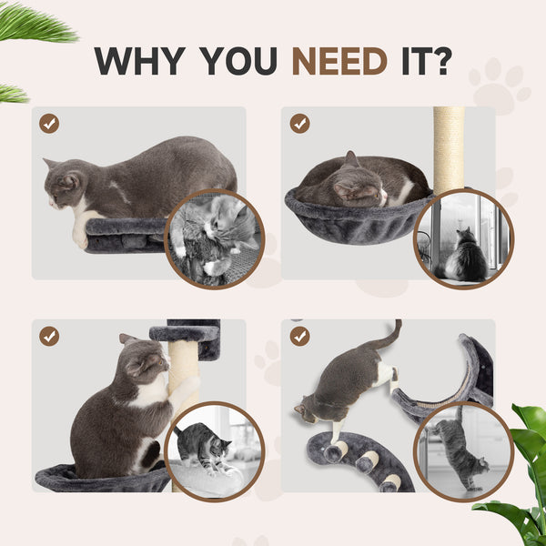 Mur d'escalade pour chat avec griffoir, balles et plateformes, gris foncé