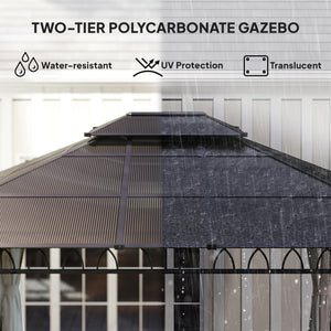 Gazebo 10' x 12' à double toit rigide avec toit en polycarbonate, structure en acier, moustiquaires et rideaux