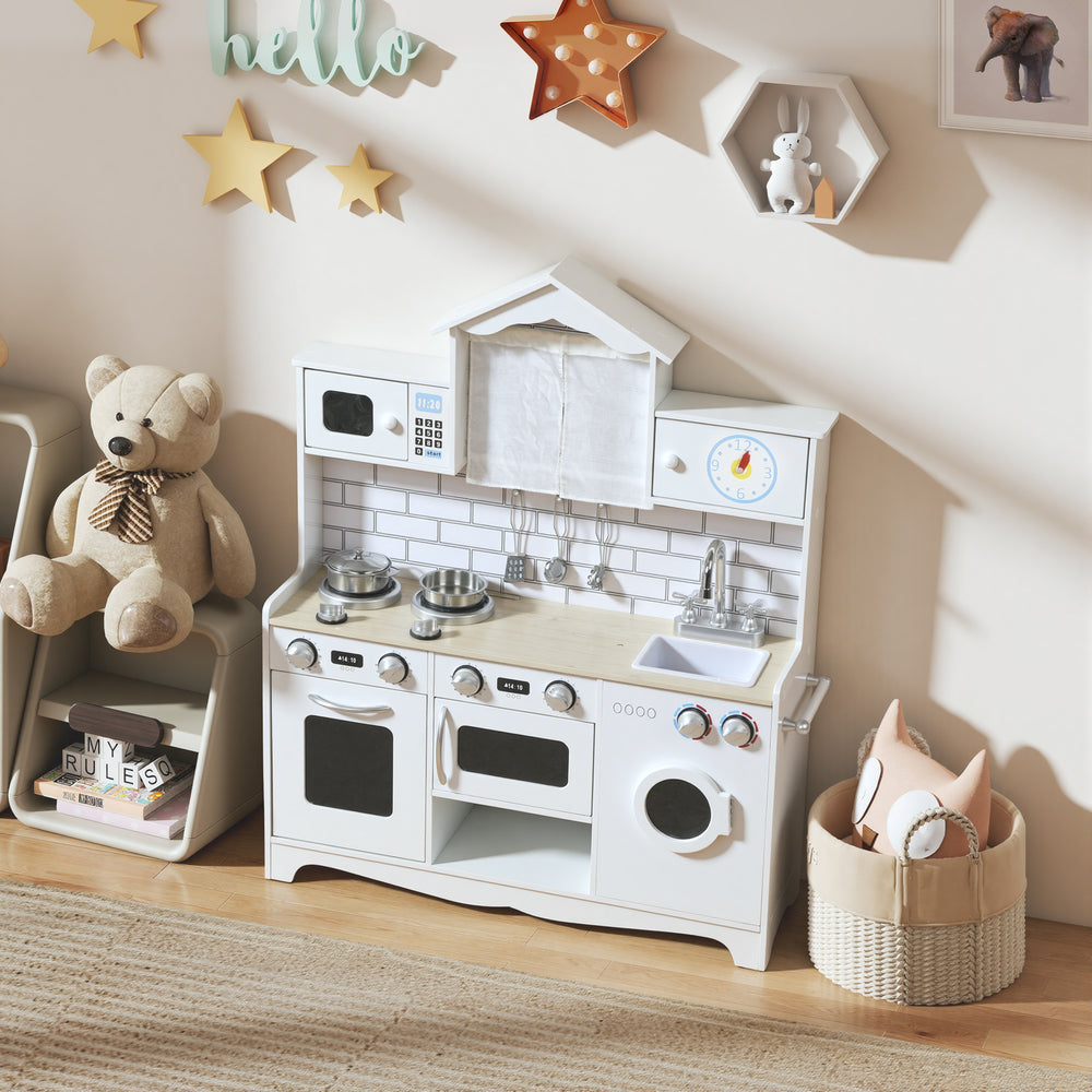 Cuisine pour enfants avec bouton sonore et horloge, blanche
