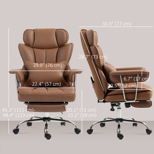 Fauteuil de bureau massant avec vibration à 6 points, repose-pieds et soutien lombaire, marron