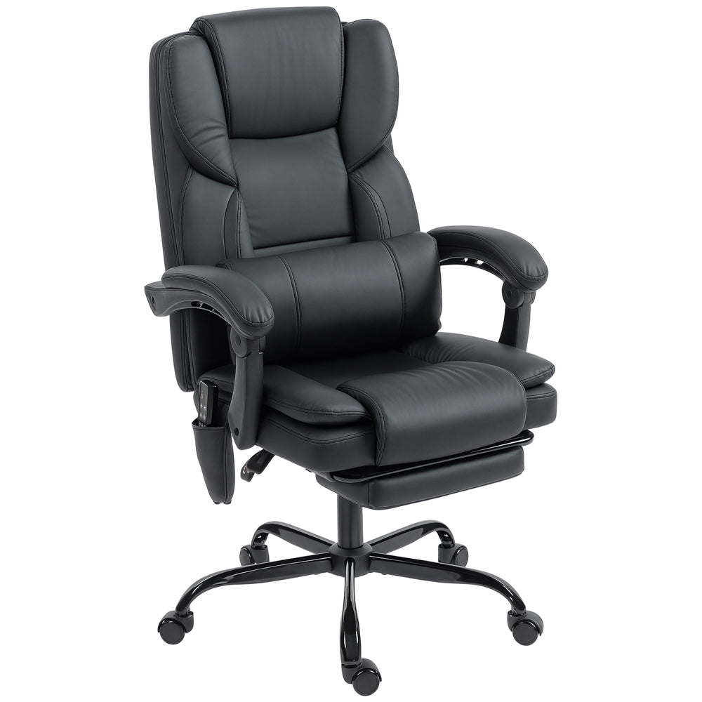 Fauteuil de bureau avec massage en similicuir avec soutien lombaire et repose-pieds, noir