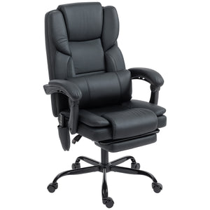 Office chair with massage function in faux leather with lumbar support and footrest, black