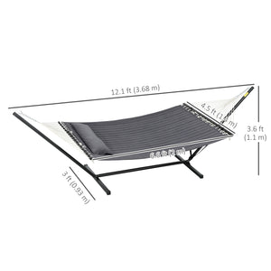 Hamac Outsunny pour 2 personnes, matelassé, double, avec support, oreiller et barres d'écartement, pour camping en plein air, plage, gris foncé
