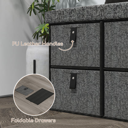 HOMCOM Shoe Bench with Seat, Shoe Storage with Cushion and 6 Fabric Drawers for Entryway, Hallway, Bedroom, Anthracite Grey