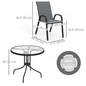 Five-Piece Steel Patio Set, with Glass-Top Table - Dark Grey