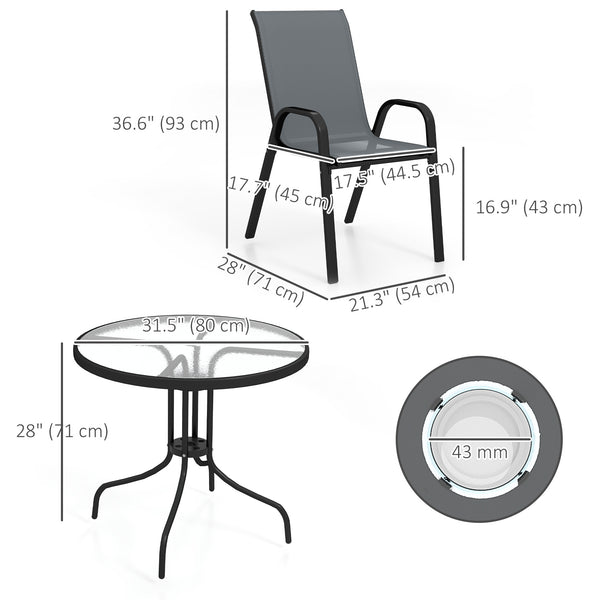 Five-Piece Steel Patio Set, with Glass-Top Table - Dark Grey