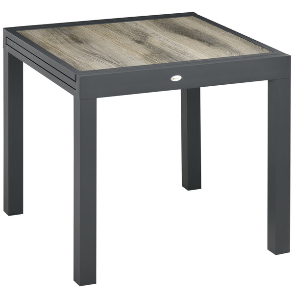 Extendable dining table with aluminum frame and plastic top, beige