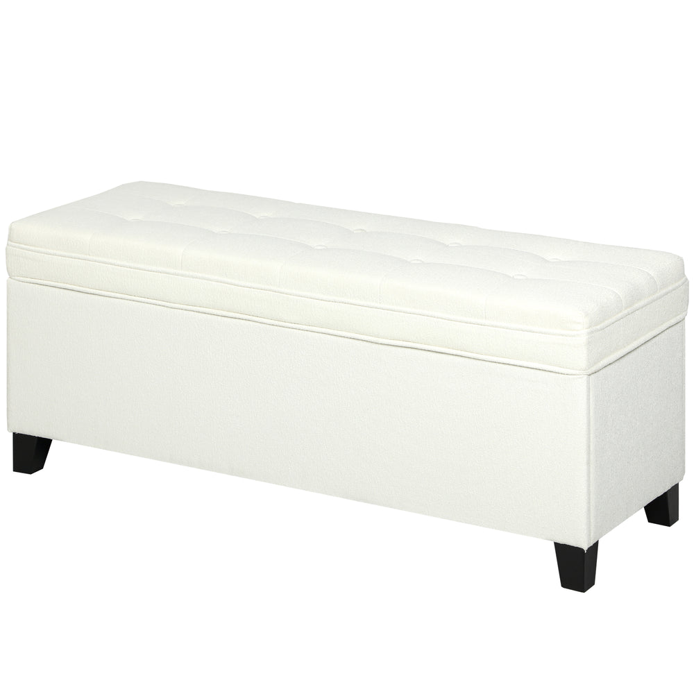Banc ottoman de rangement avec charnières de sécurité, blanc crème