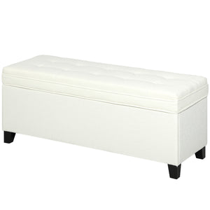 Banc ottoman de rangement avec charnières de sécurité, blanc crème