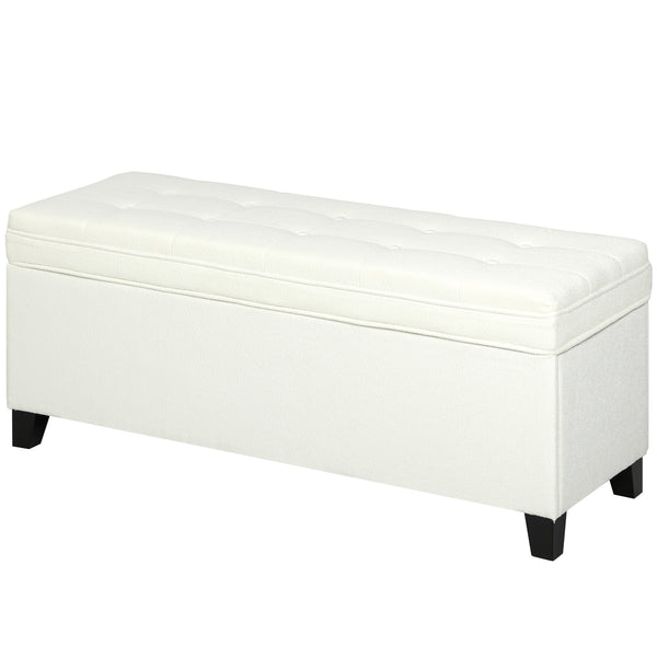 Banc ottoman de rangement avec charnières de sécurité, blanc crème