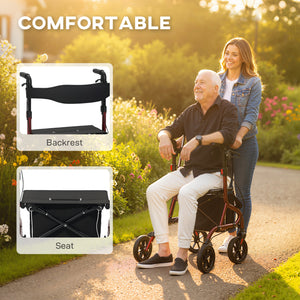 Déambulateur pliable avec siège pour seniors, léger à roulettes avec poignées réglables, rouge