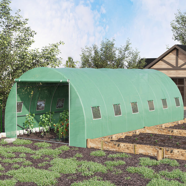 Serre tunnel de jardin avec fenêtres et porte,  verte