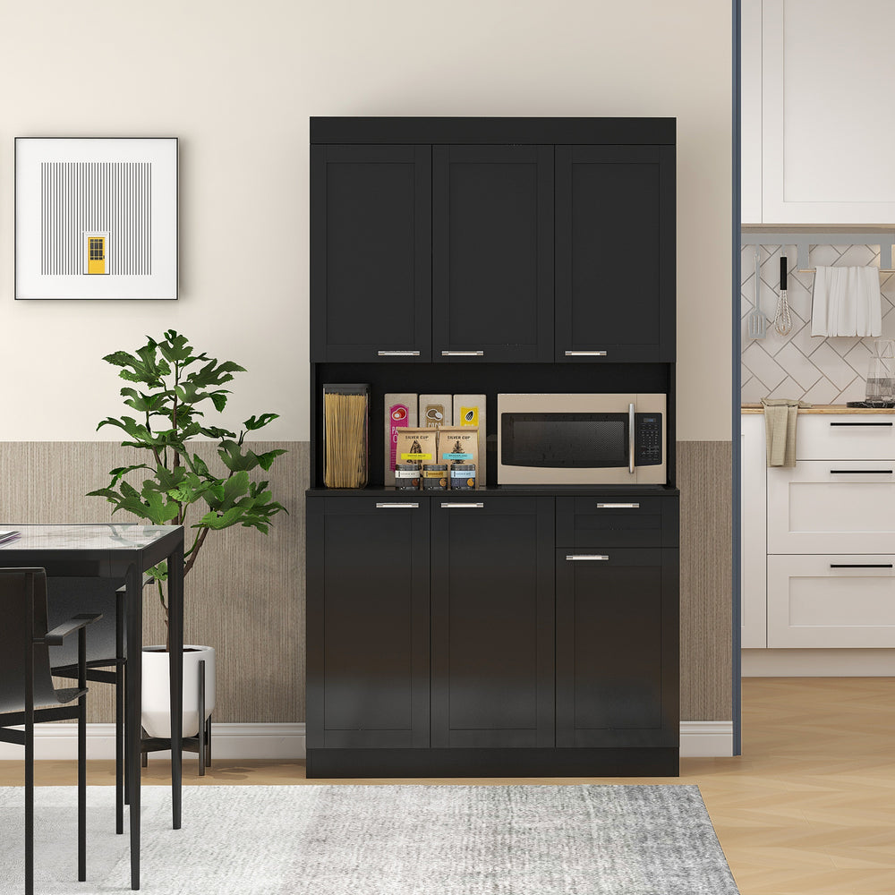 Buffet de 71" avec étagères réglables, noir brillant
