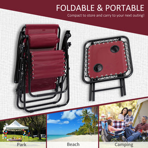 Ensemble de 2 chaises de patio vec table d'appoint, porte-gobelets et coussin, rouge