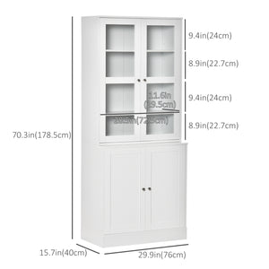 Bibliothèque avec portes, étagère haute avec 2 tablettes réglables, blanc