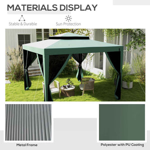 10' x 10' Outdoor Canopy Tent Party Tent with Mesh Netting and Double Tier Roof for Backyard, Garden, Patio, Green