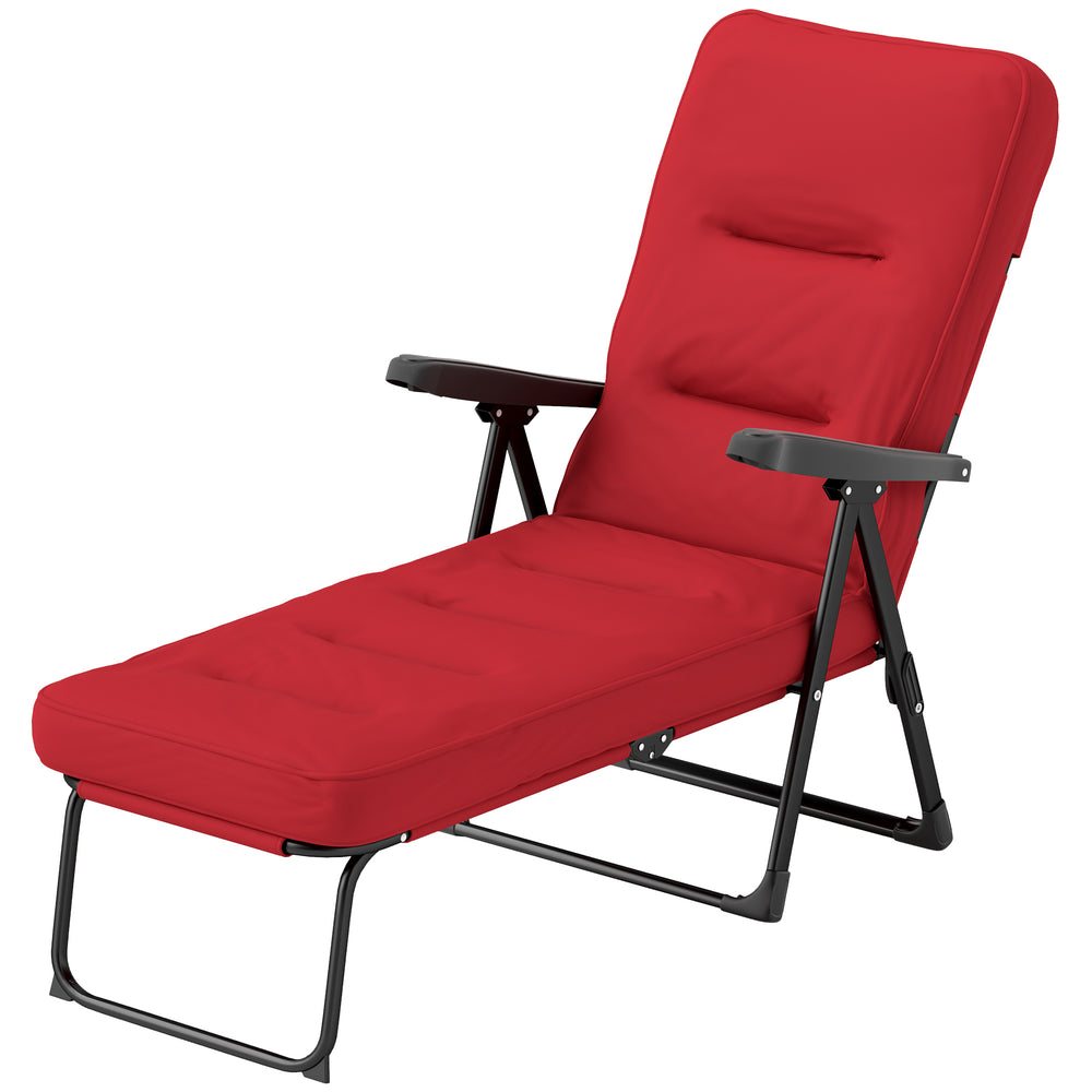 Chaise longue extérieure pliante bordeaux avec coussin rembourré, dossier inclinable et repose-pieds intégré