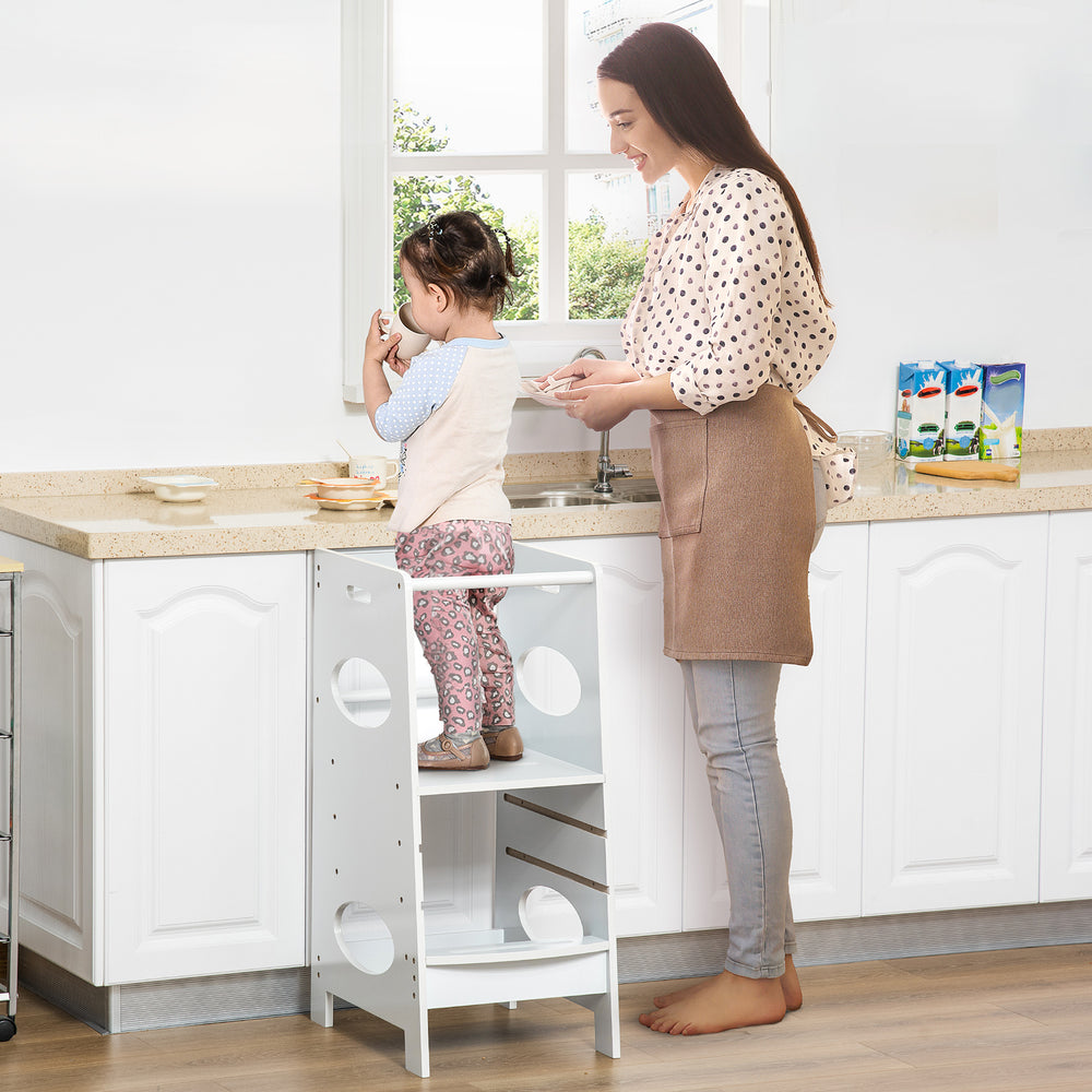 Marchepied pour enfant robuste avec hauteur réglable sur 3 niveaux, blanc