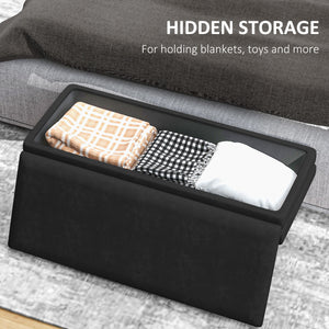 Pouf de rangement en velours avec pieds en acier, noir